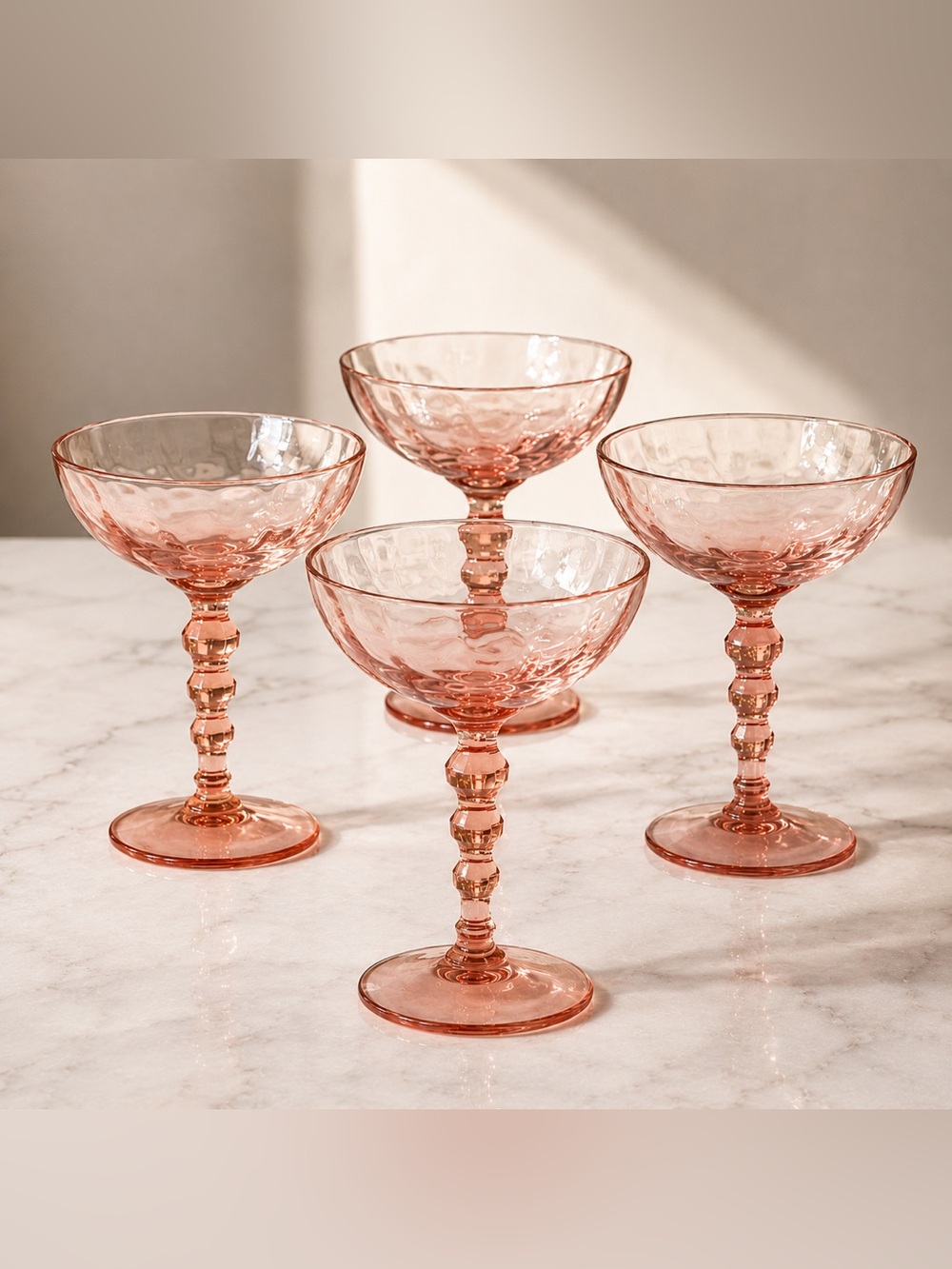 Pink Depression Glass Champagne Coupe Sherbet Glasses Set of 4
